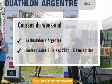𝐂𝐨𝐮𝐫𝐬𝐞𝐬 𝐝𝐮 𝐰𝐞𝐞𝐤-𝐞𝐧𝐝 - 𝟐 & 𝟑 𝐦𝐚𝐫𝐬 

Nous allons ce week-end sur notre premier duathlon de l'année 2024 organisé par Laval Triathlon Club : le 5è Duathlon...